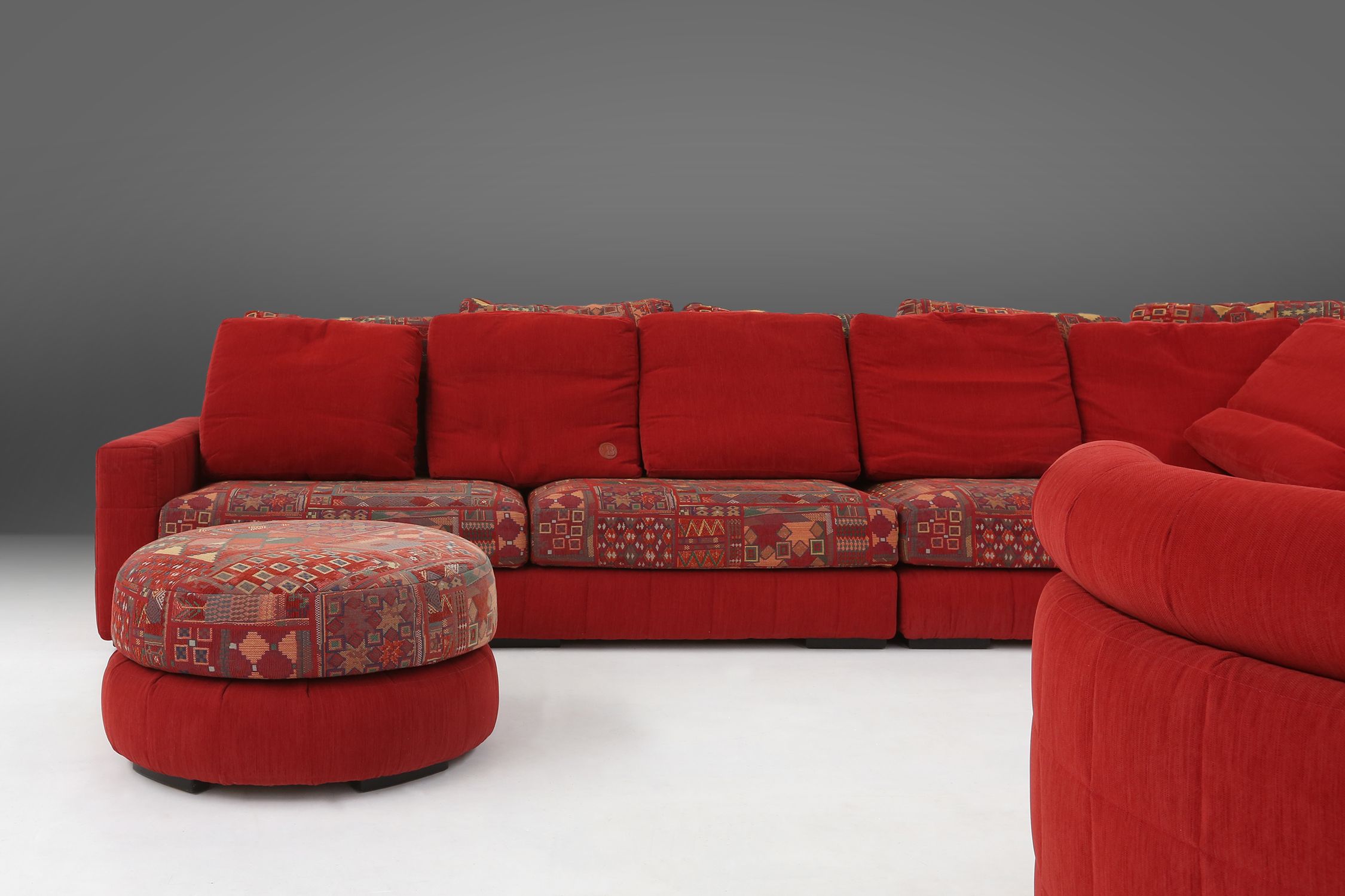 Modular Sofa in Red and Patterned Upholstery by Roche Bobois, France 1980sthumbnail